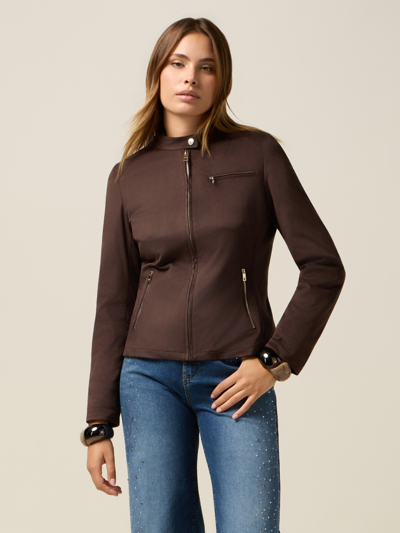 Short suede-effect jacket image number 0