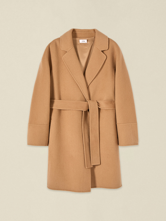 Wool-blend coat with belt