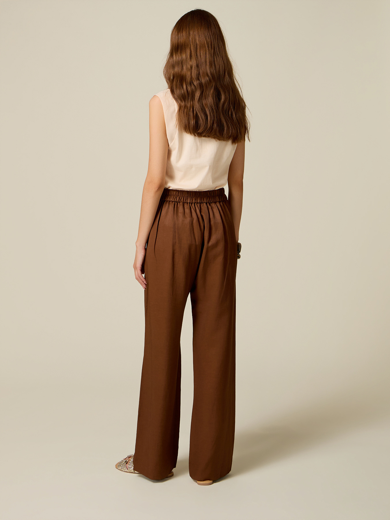 Wide-leg trousers in linen blend twill image number 1