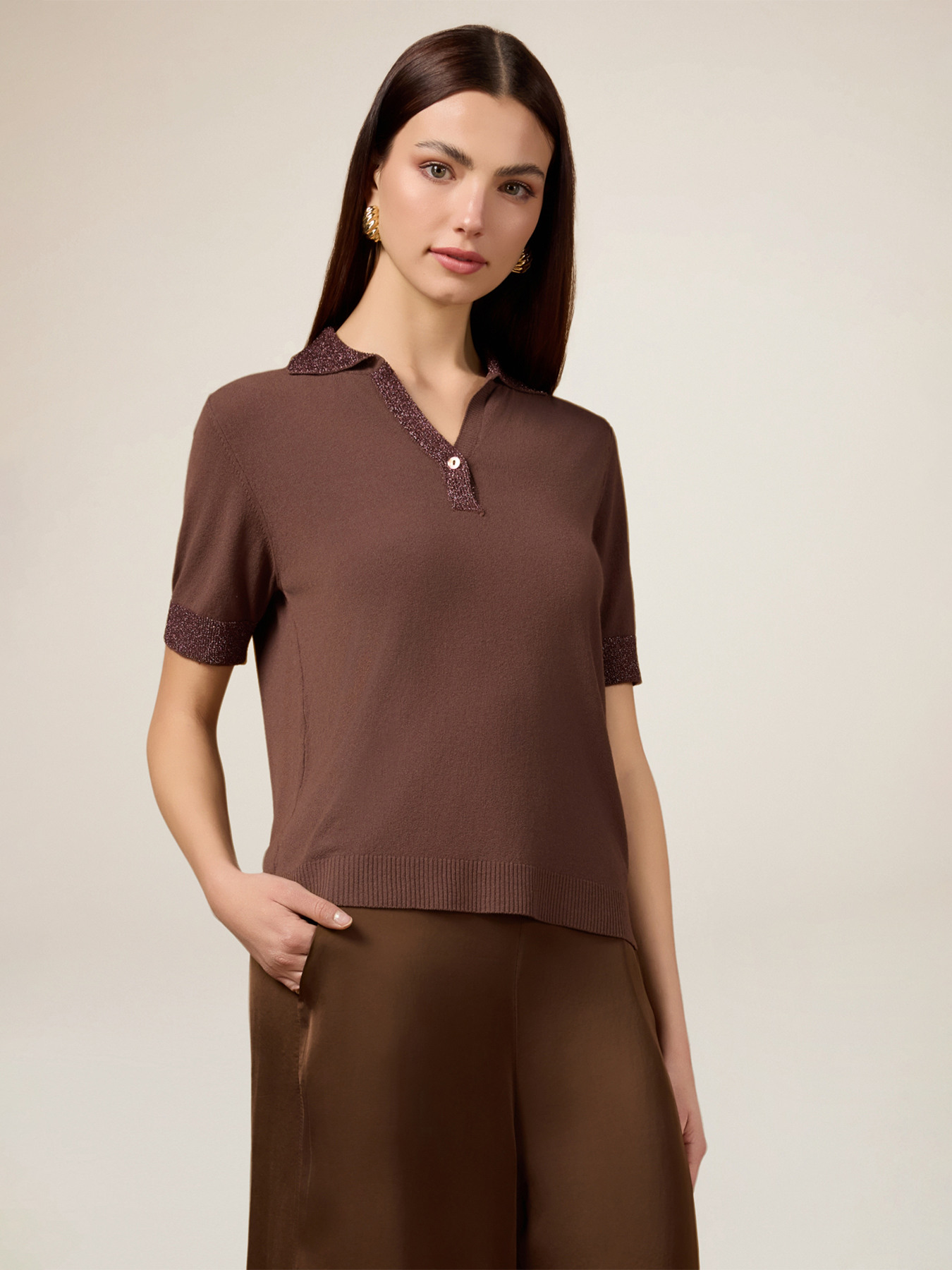 Polo shirt with lurex trim image number 1