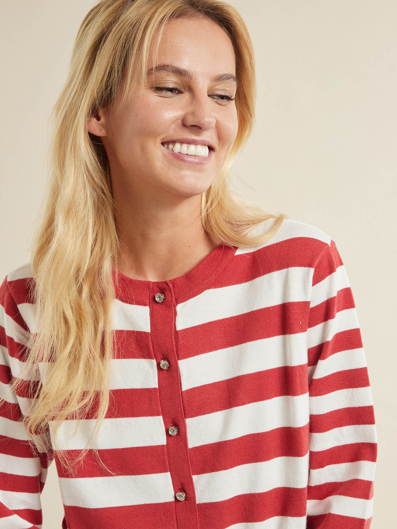 Striped cardigan with jewel buttons image number 2