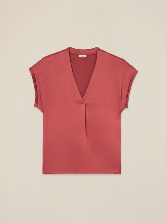 Zweistoffiges T-Shirt mit V-Ausschnitt