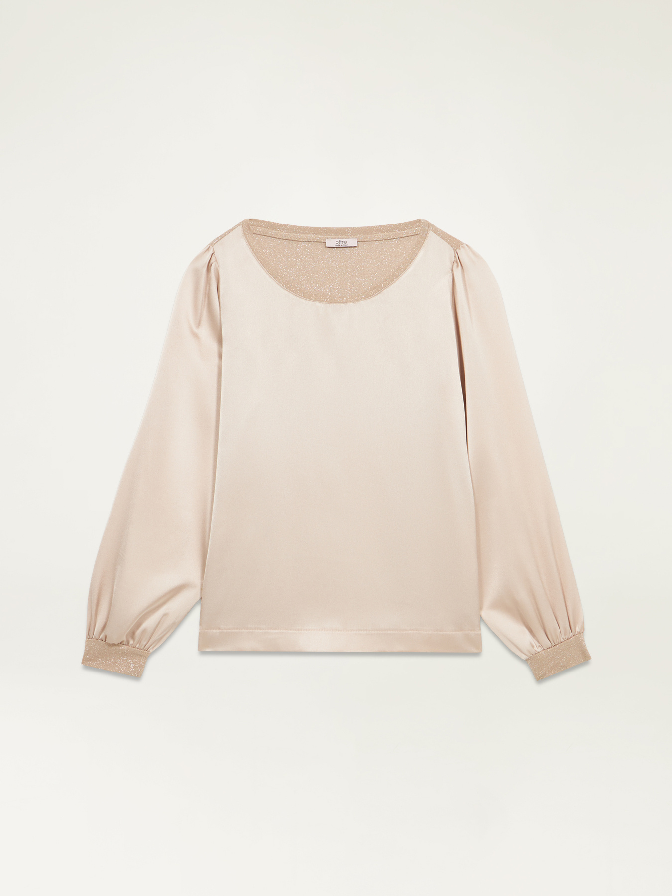 Shirt Haut Satin Beige T-shirt à Manches Longues En Satin Et Lurex