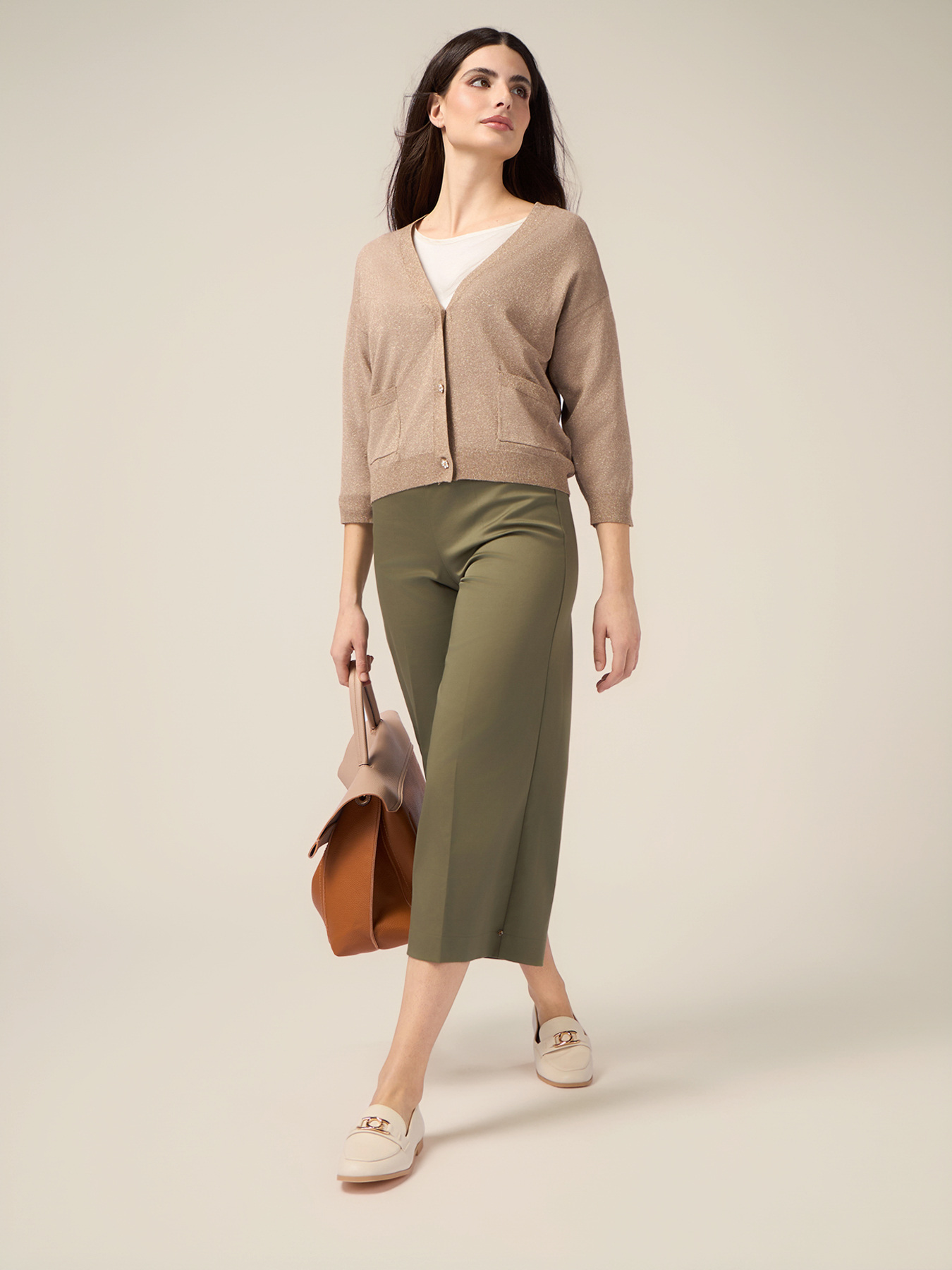 Cotton blend cropped palazzo pants image number 0