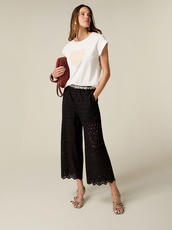 Pantaloni cropped in pizzo sangallo