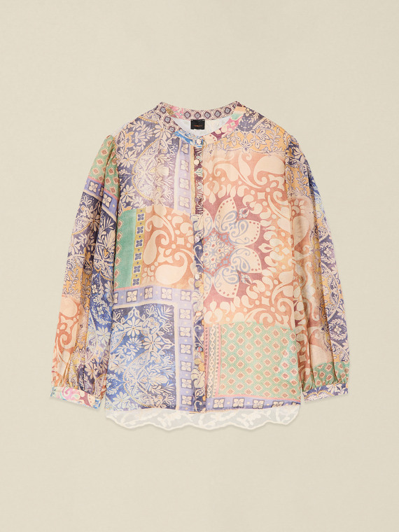 Gemustertes Hemd mit R&uuml;cken aus Spitze