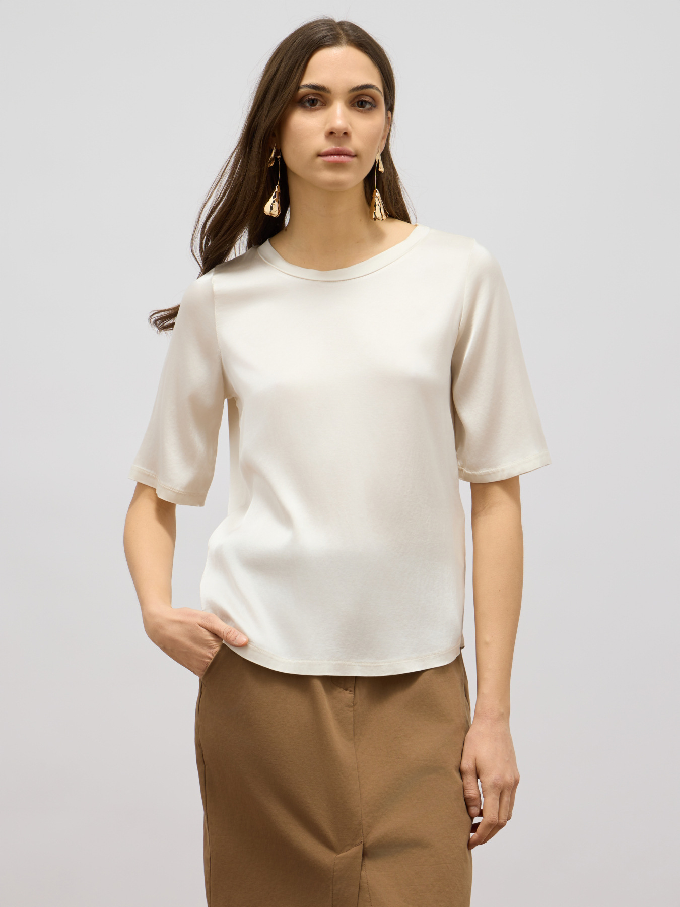 Dreiviertel&auml;rmeliges Satin-T-Shirt image number 0