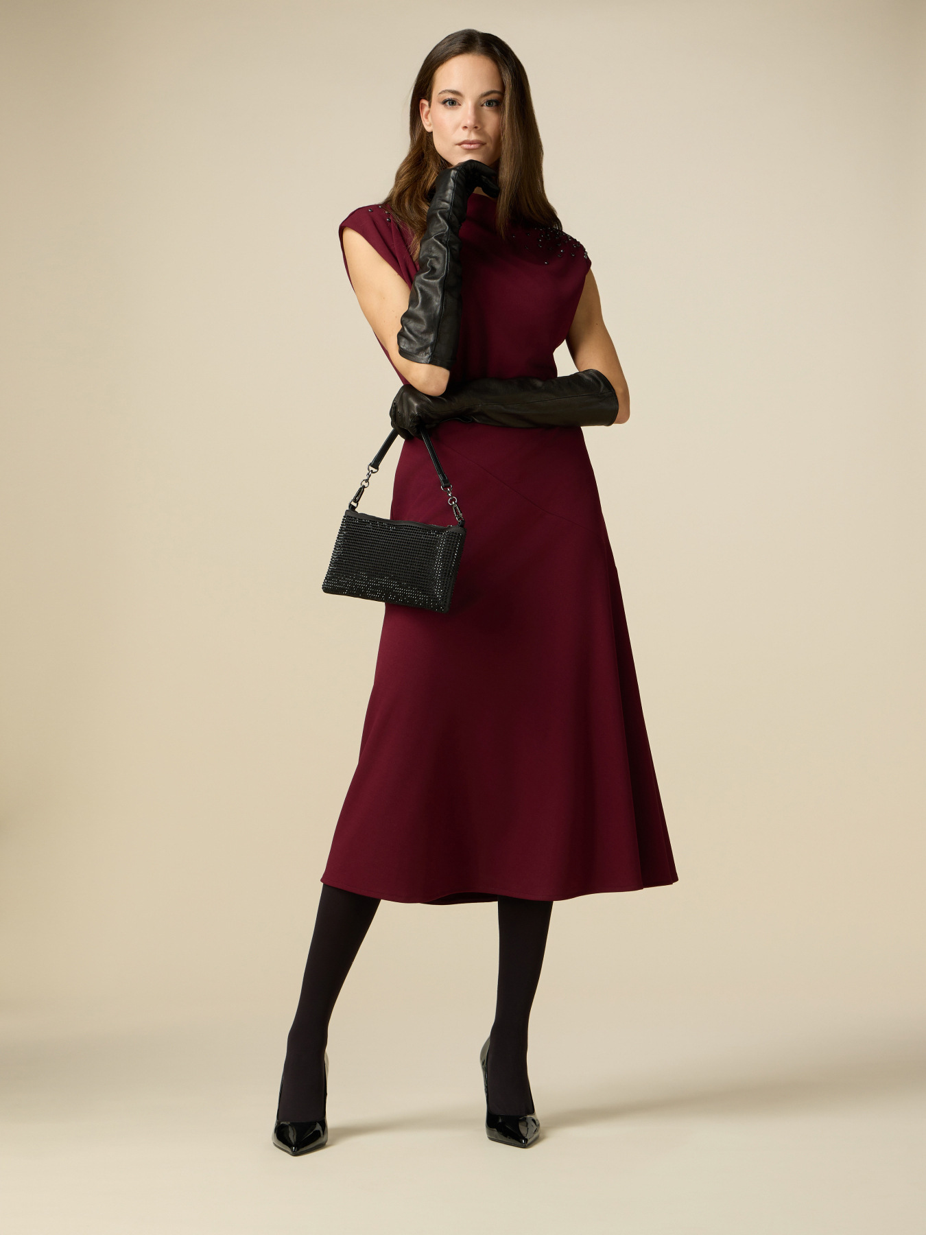 Vestito midi con castoni image number 3