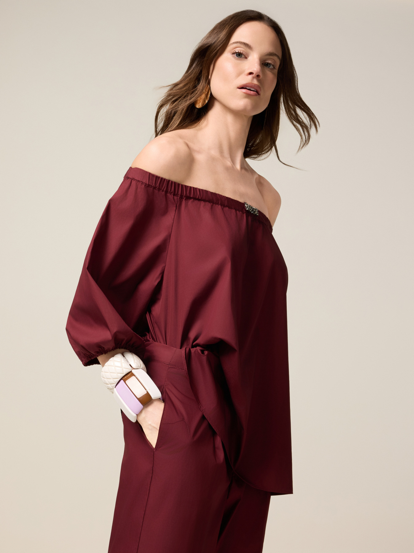 Schulterfreie Bluse aus Baumwolle image number 0