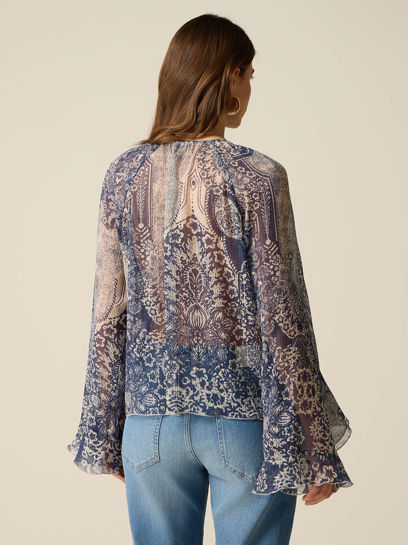 Bluse mit Fantasiemuster und Volants image number 1