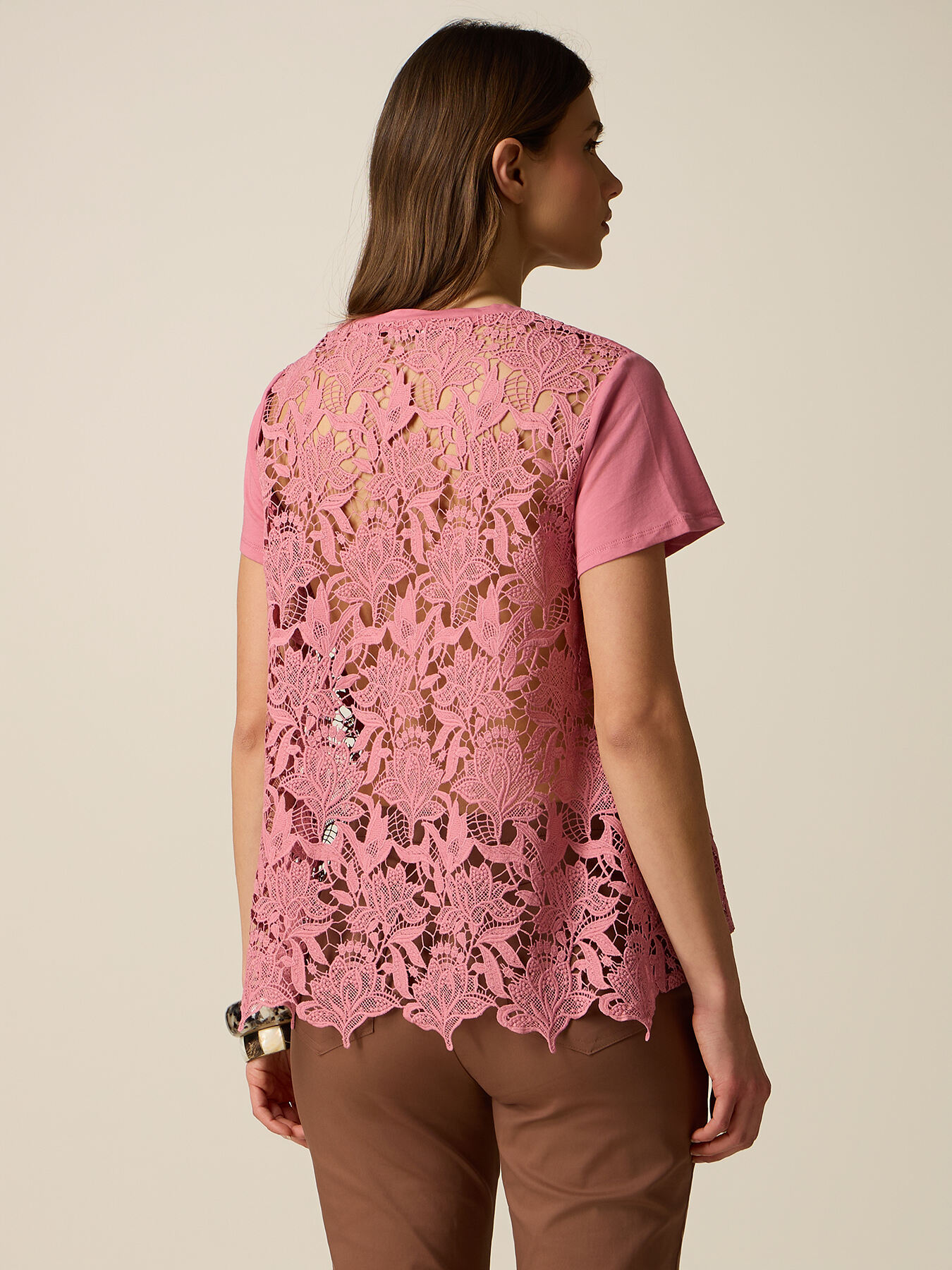 T-shirt with lace back panel image number 1