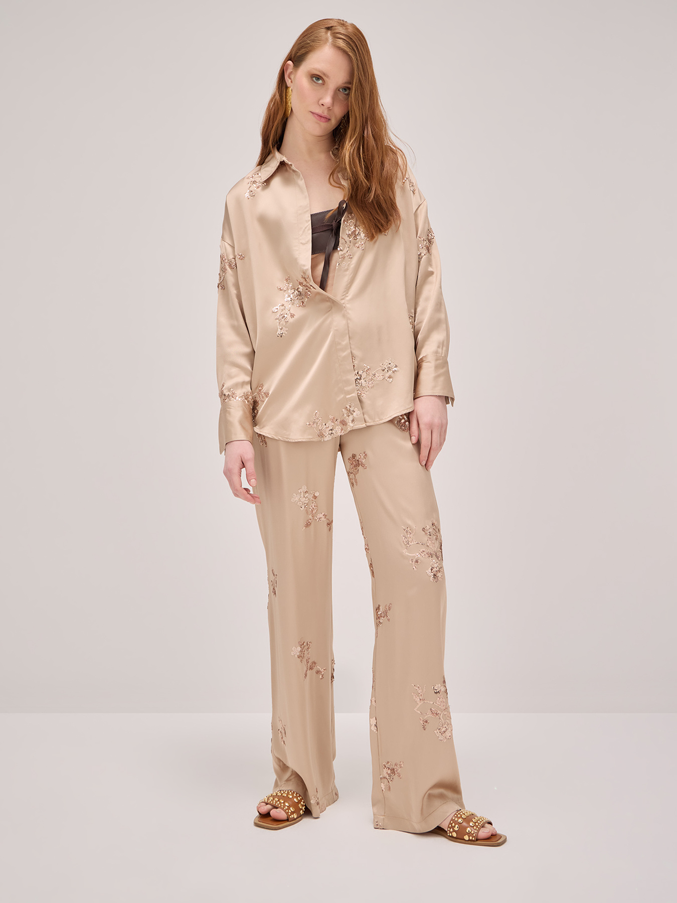 Satin trousers with sequin embroidery image number 0