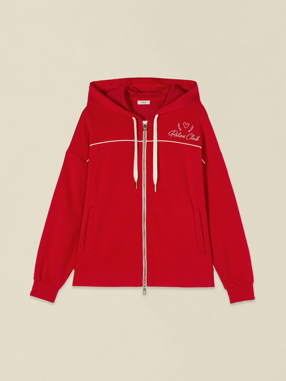 Felpa con zip, cappuccio e profilo