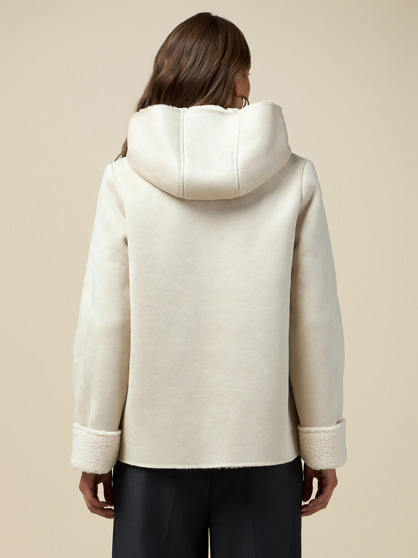 Hooded faux sheepskin jacket image number 1