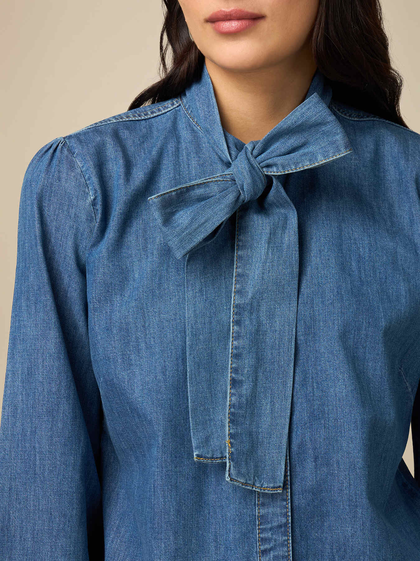 Denim shirt with bow image number 2