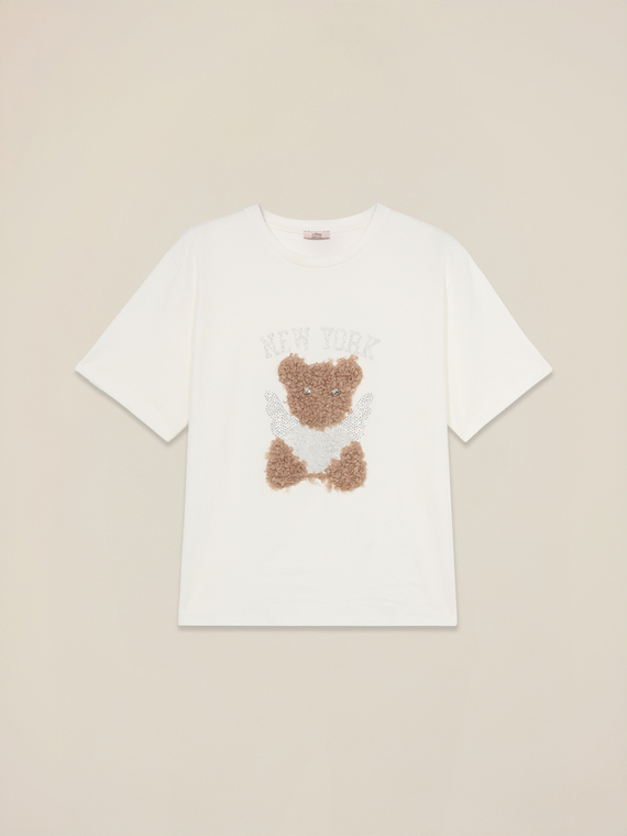 T-shirt with print and appliqu&eacute;s