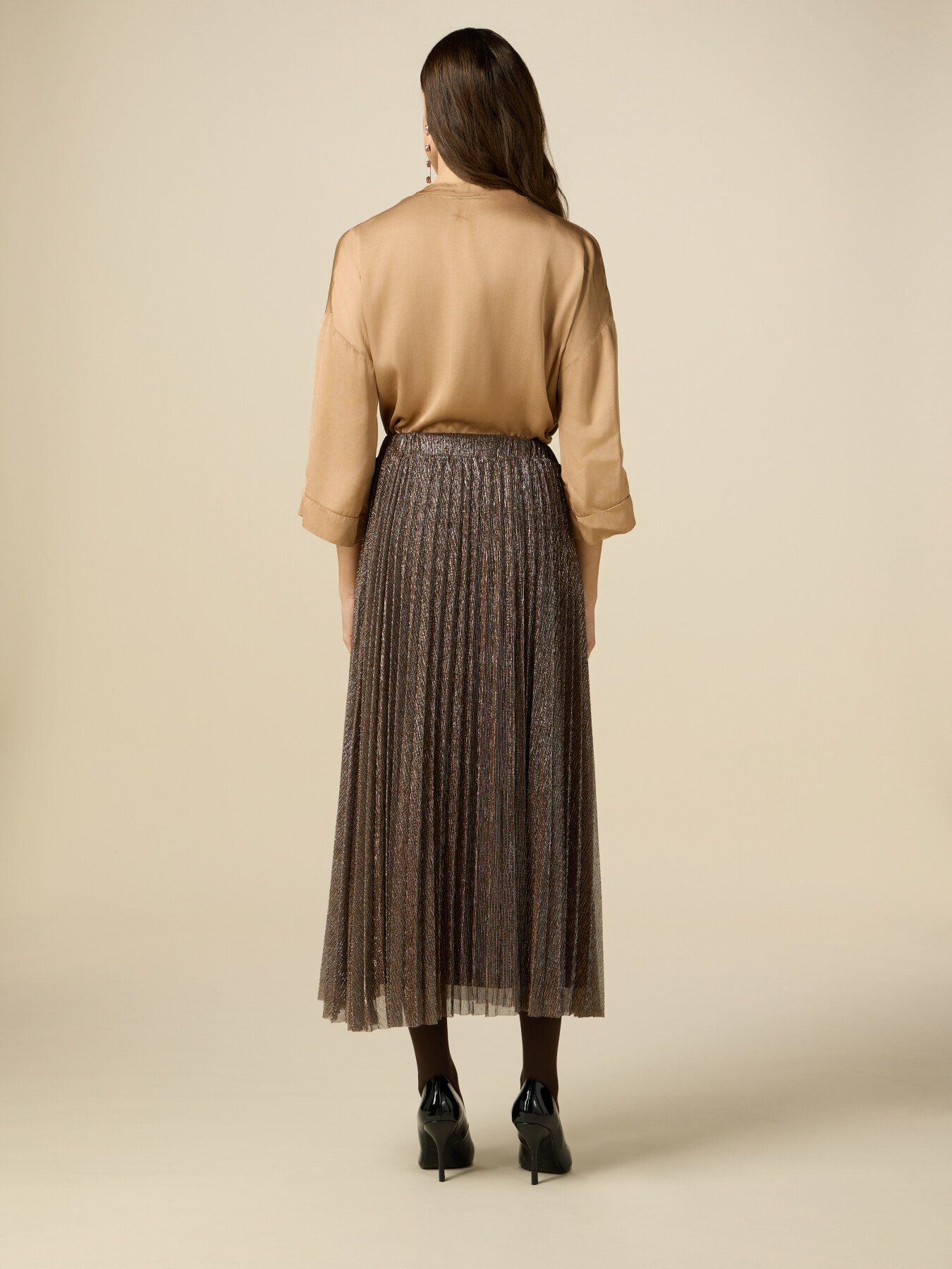 Pleated lurex midi skirt image number 1
