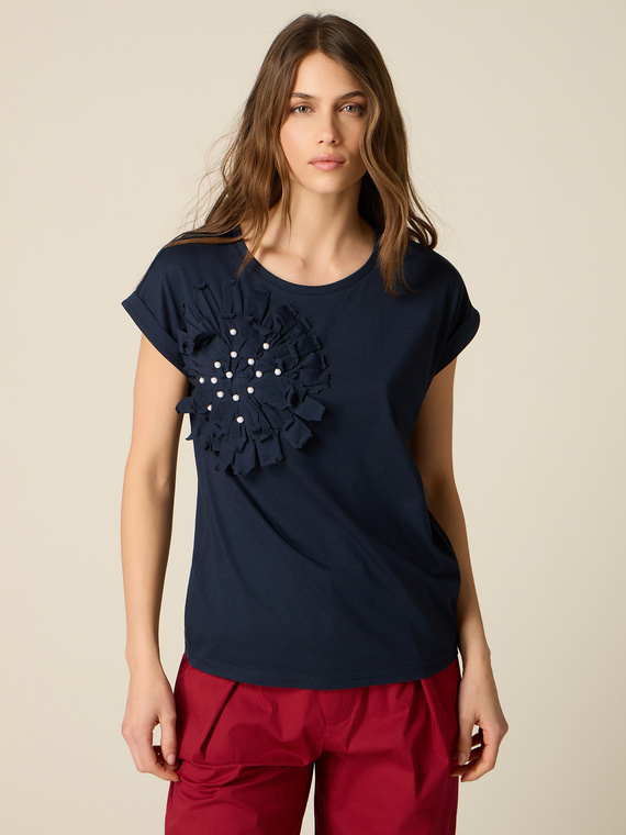 T-Shirt mit Applikation und Perlen