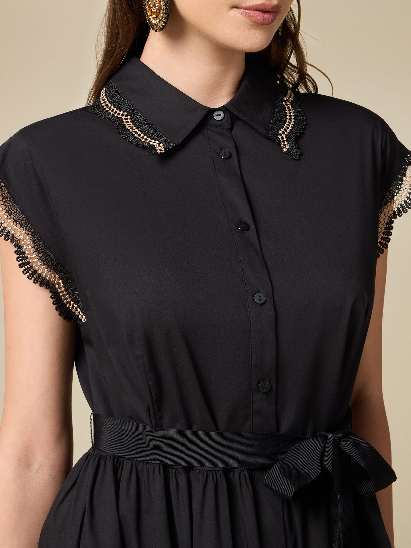 Vestito chemisier con dettagli in macram&eacute; image number 2