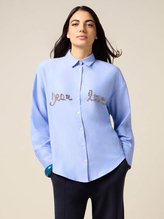 Shirt with jewel embroidered lettering
