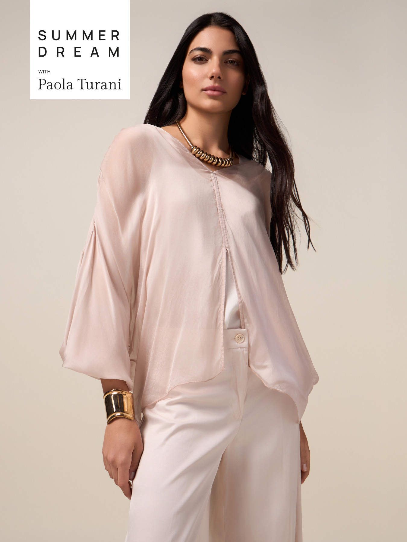 Blusa con capa en voile de mezcla de seda image number 0
