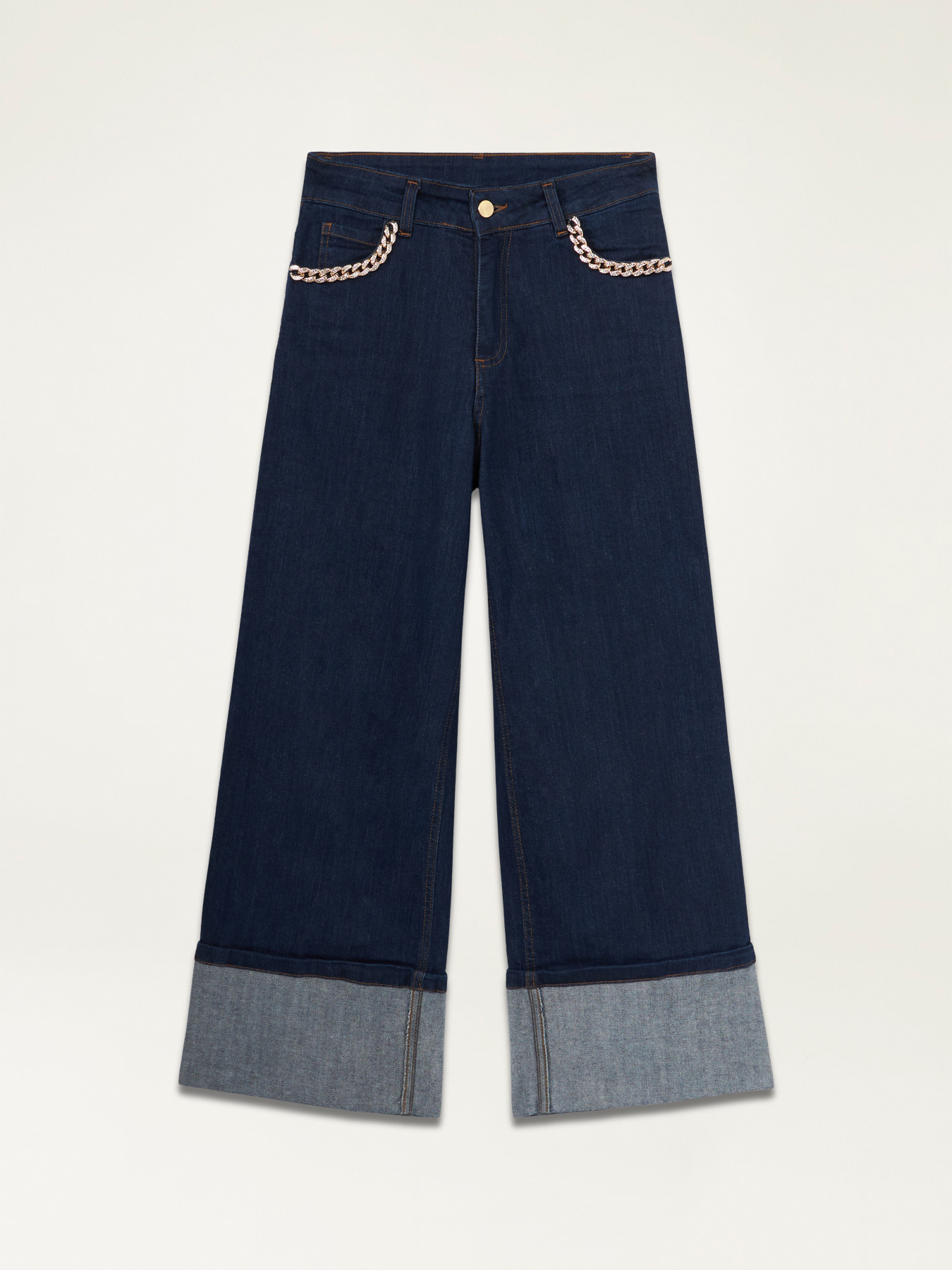 Cropped jeans with turn-up and jewel chains image number 4