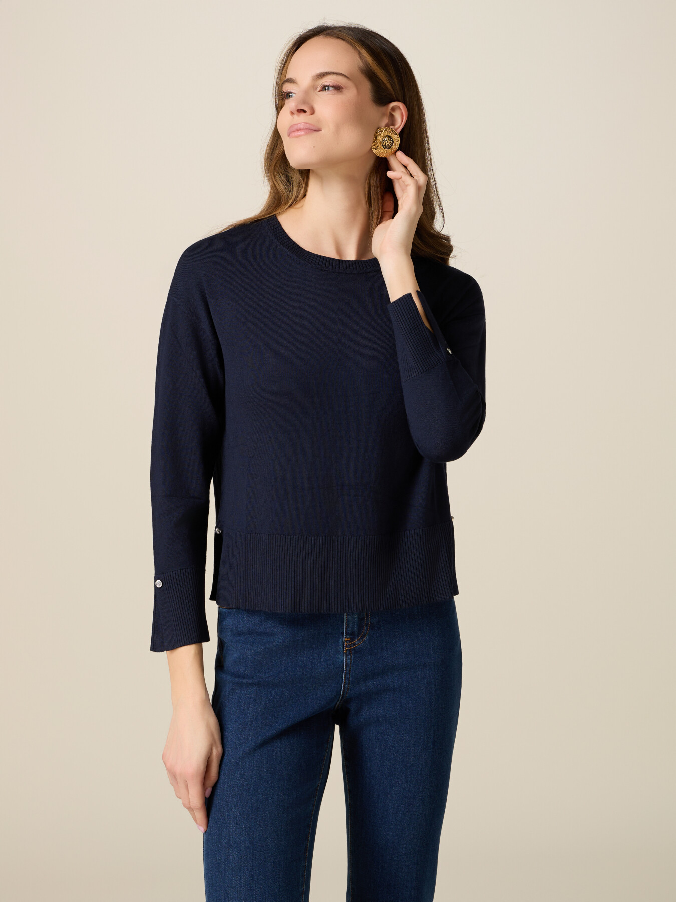Viscose blend sweater with jewel buttons image number 0