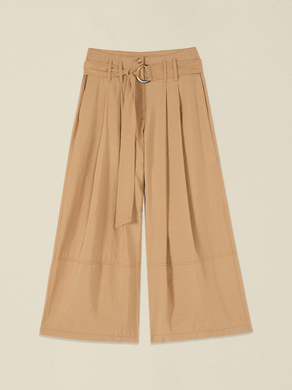 Pantalon palazzo court en m&eacute;lange modal