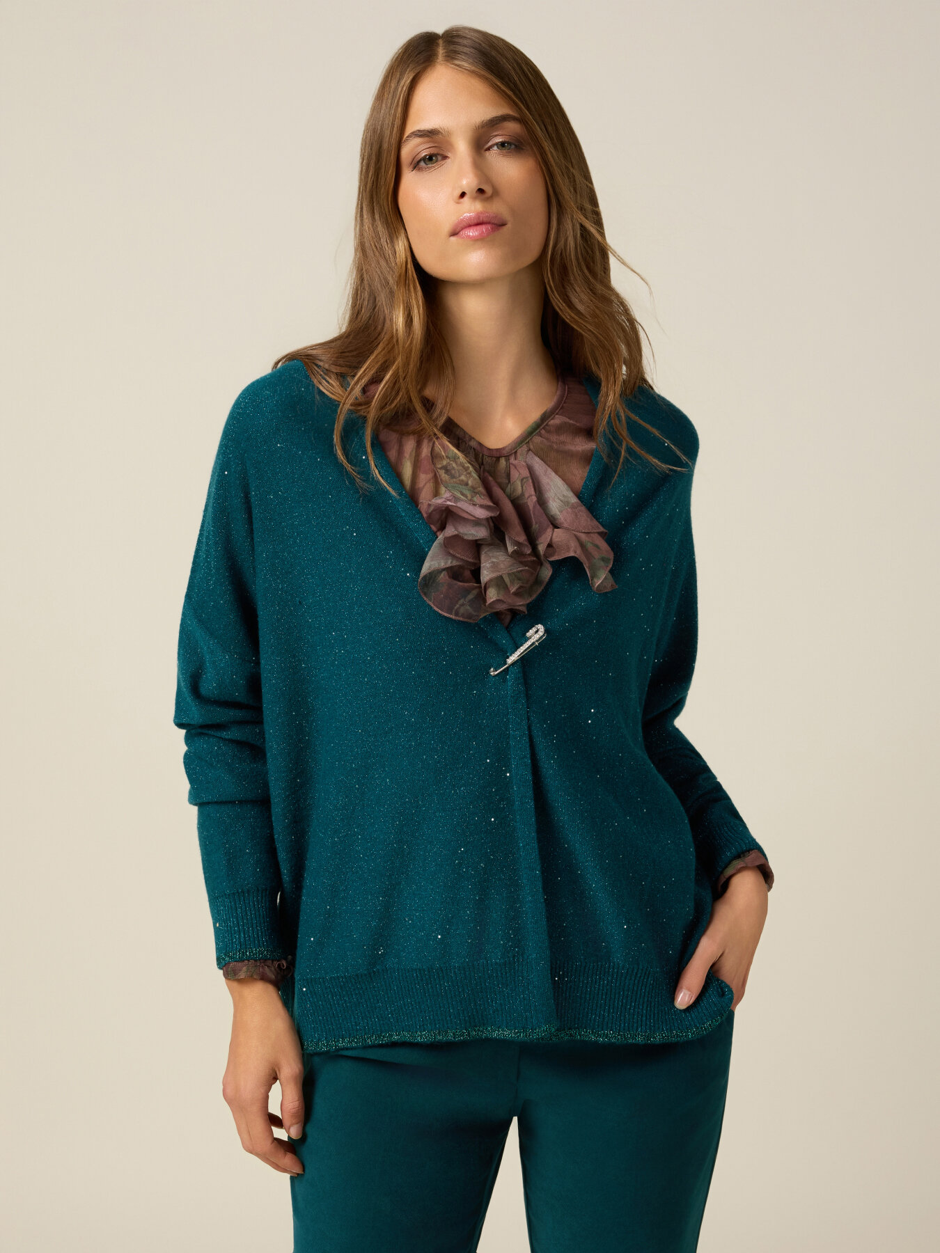 Cardigan en cachemire m&eacute;lang&eacute; avec paillettes image number 0