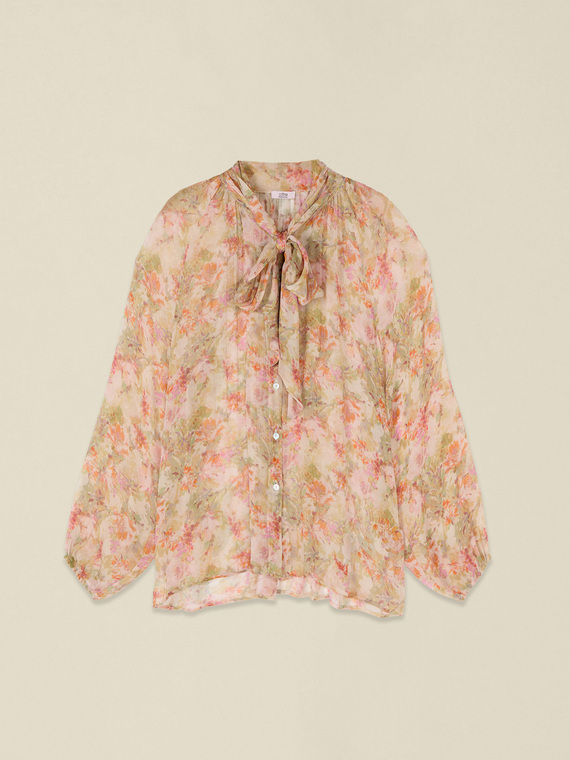 Bluse aus plissierter Viskose mit Schleife