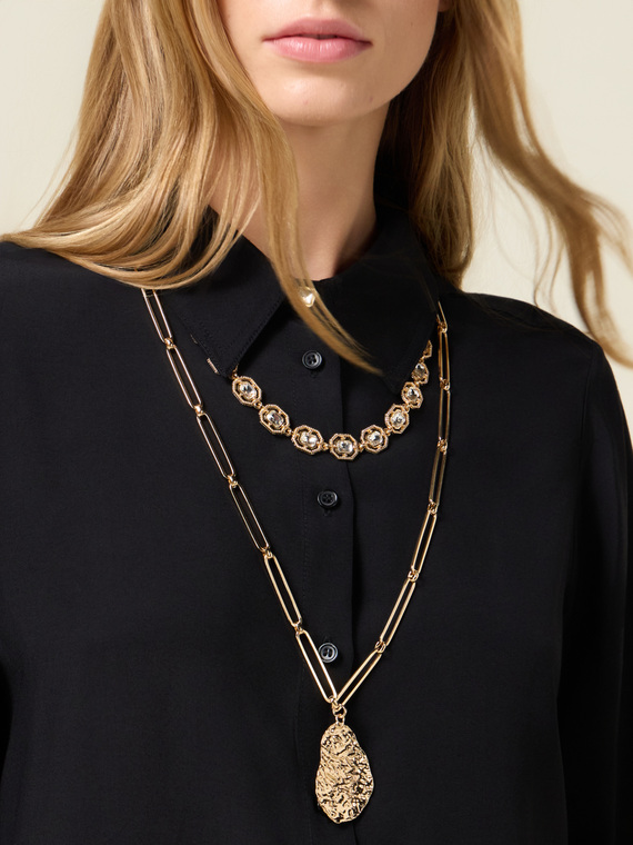 Collier double fil avec cristaux et pendentif