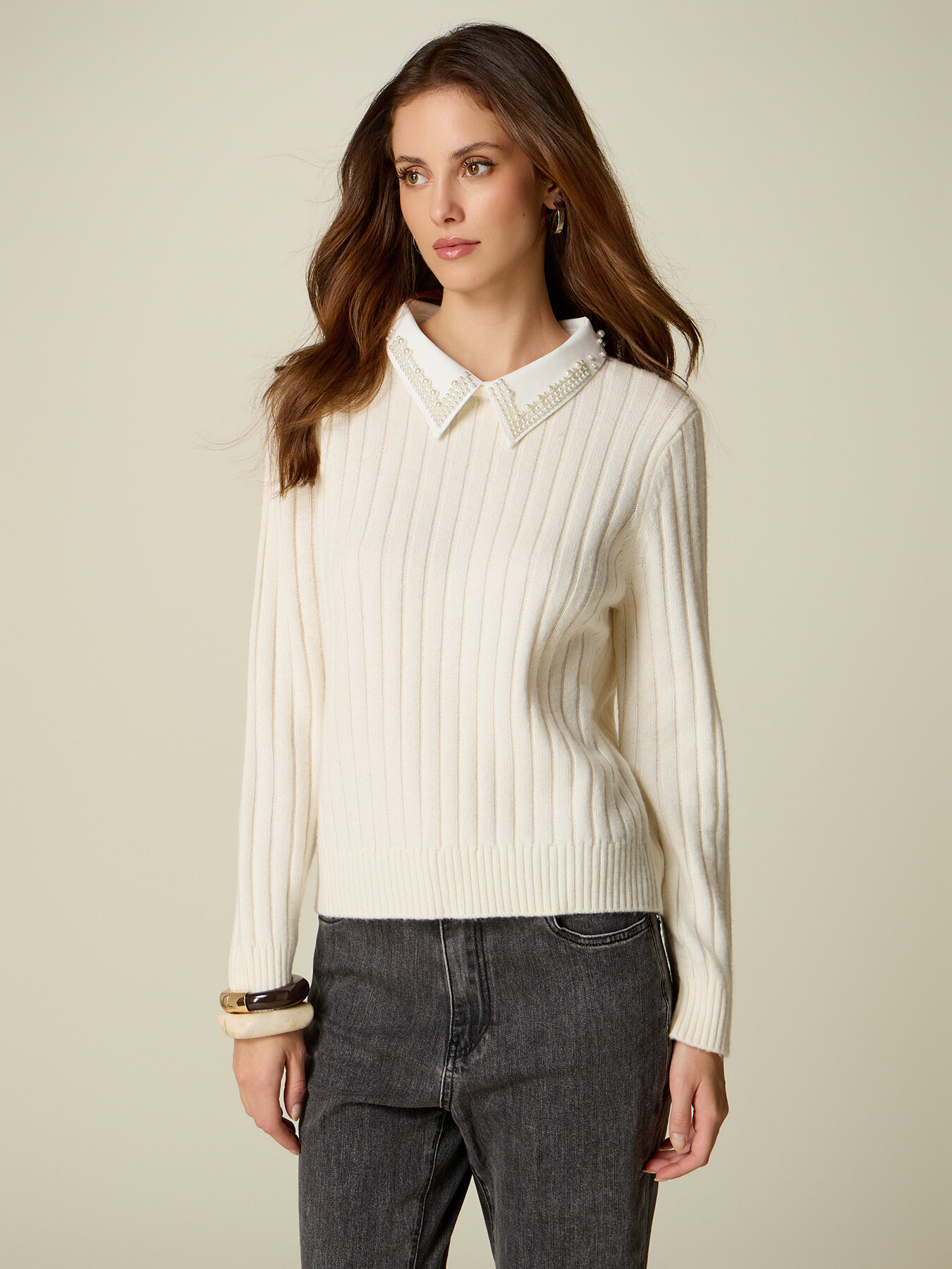 Wool-blend sweater with jewel collar image number 0