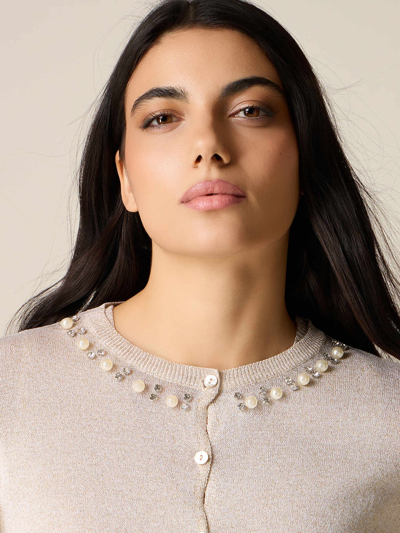 Lurex cardigan with jewel embroidery image number 2