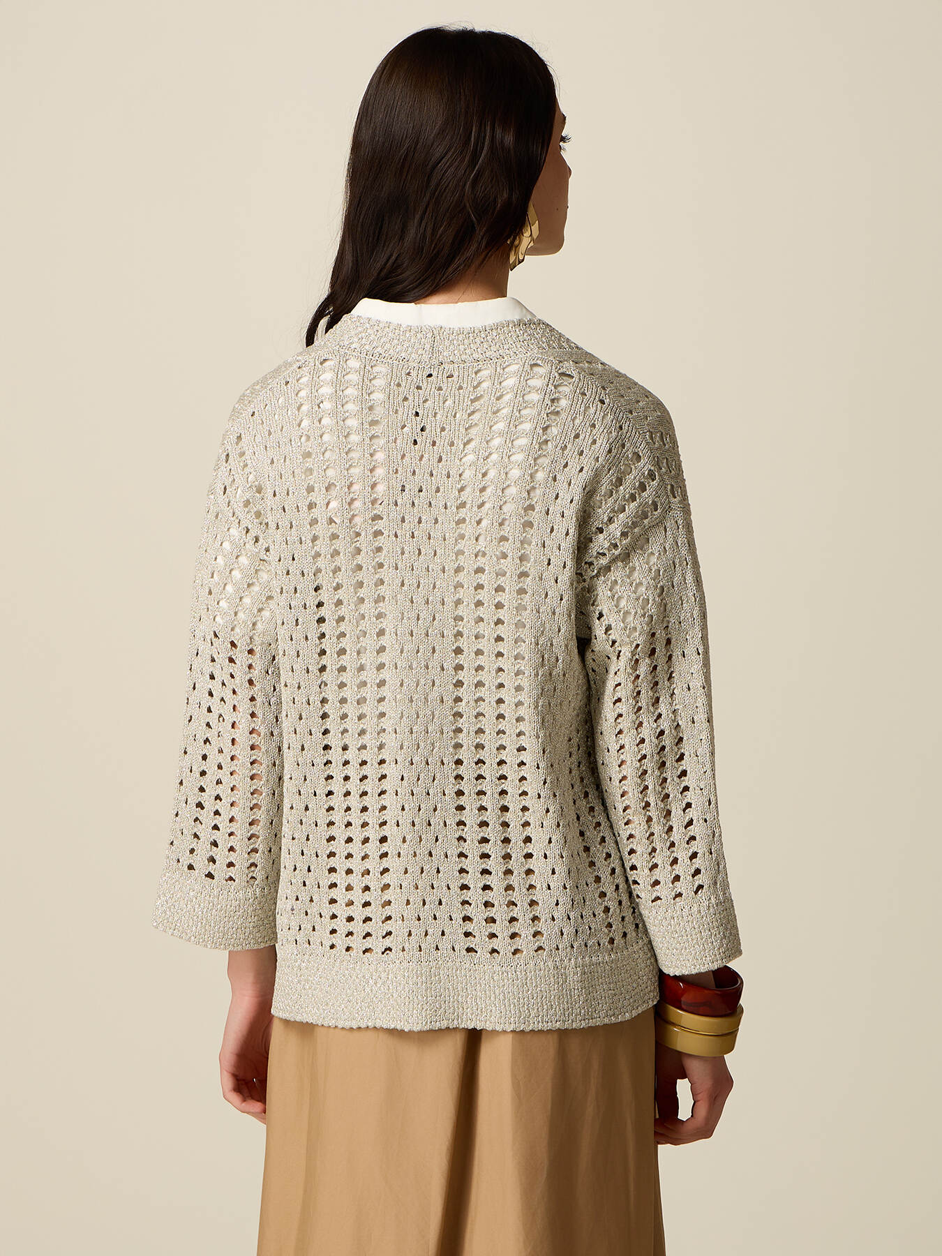 Short openwork lurex cardigan image number 1