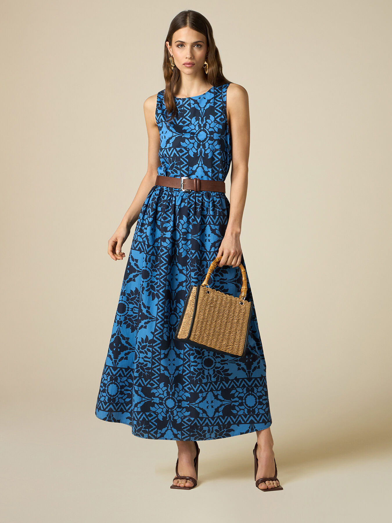 Gemustertes langes Kleid aus Baumwolle image number 3