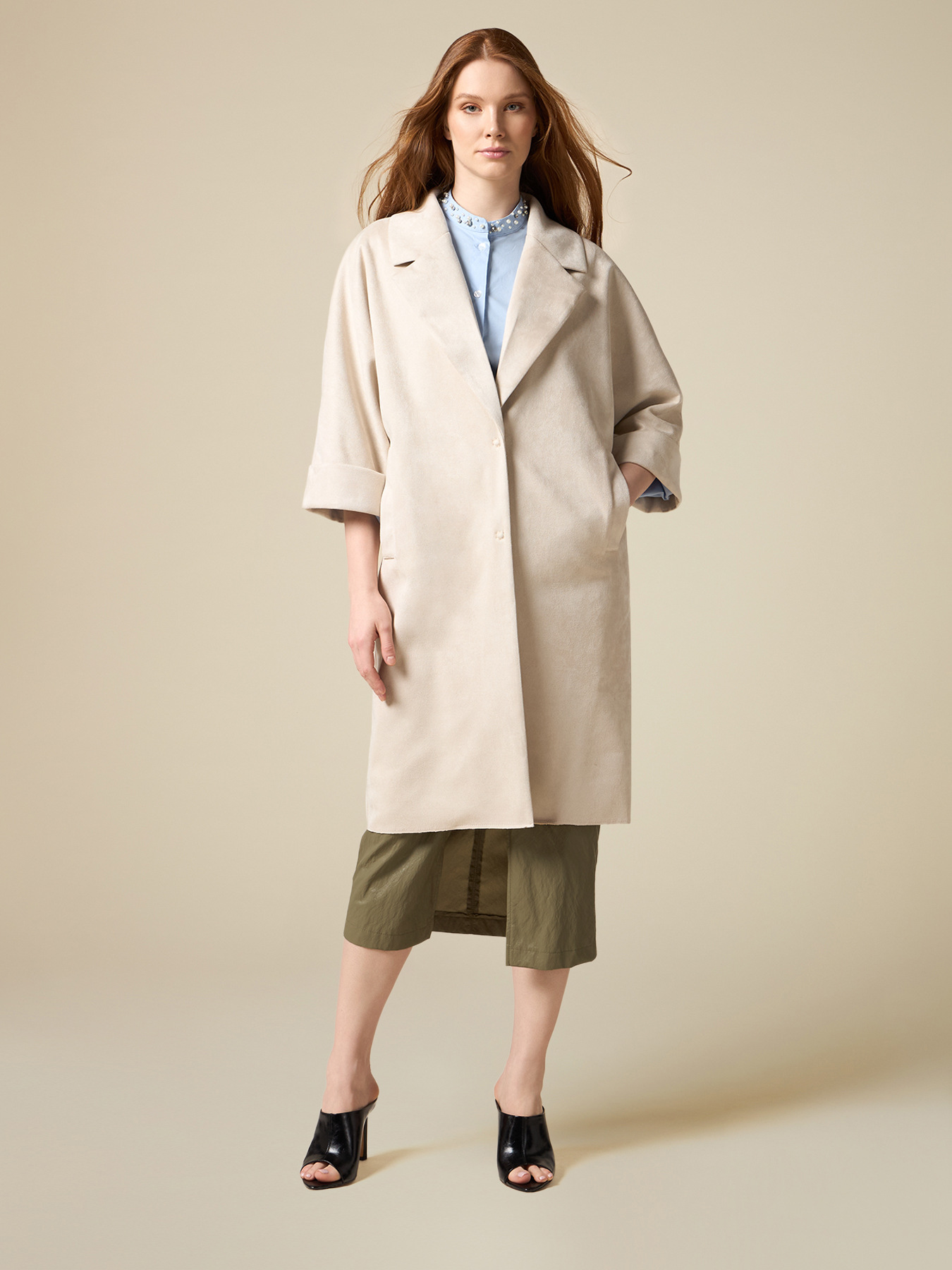 Long microfibre trench coat image number 0