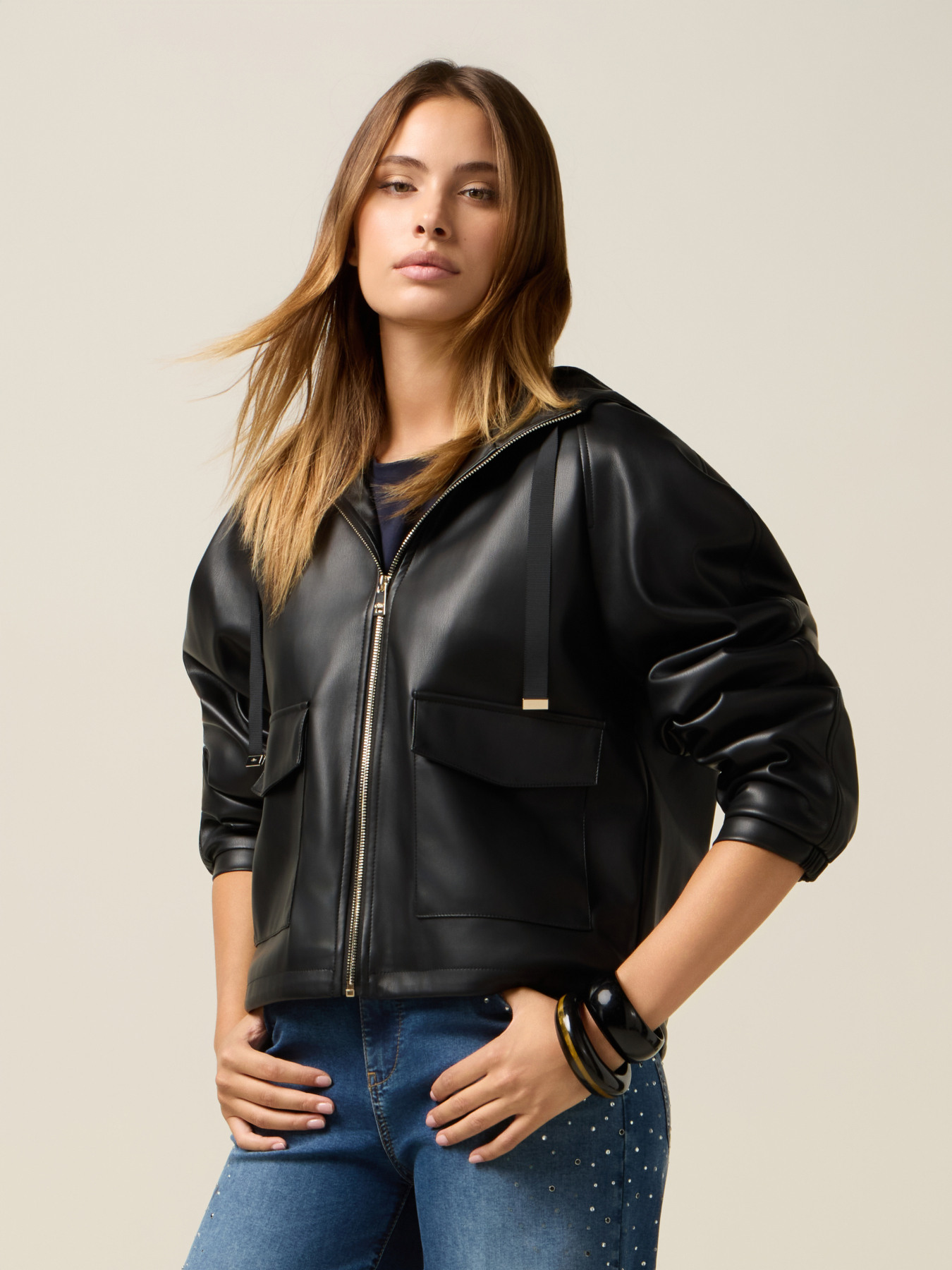 Short jacket with hood and zip image number 3