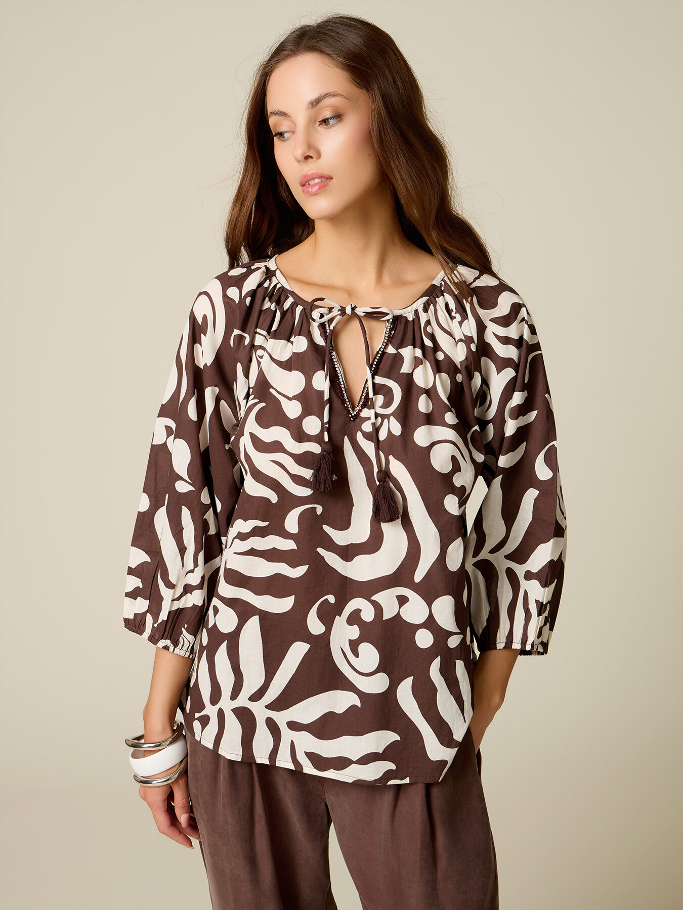 Blouse en mousseline de coton &agrave; motifs image number 0