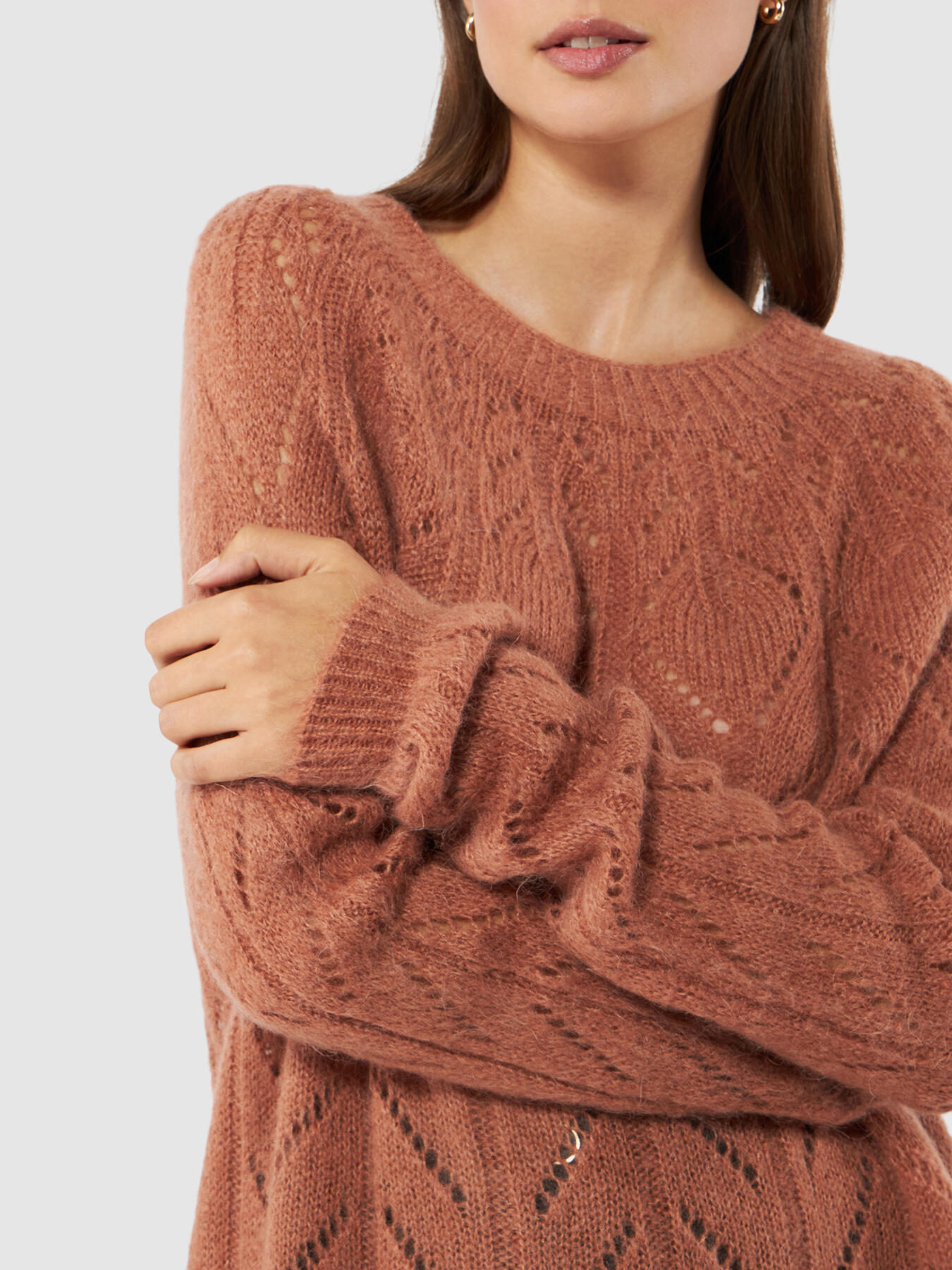 Pull ajour&eacute; en mohair m&eacute;lang&eacute; image number 2