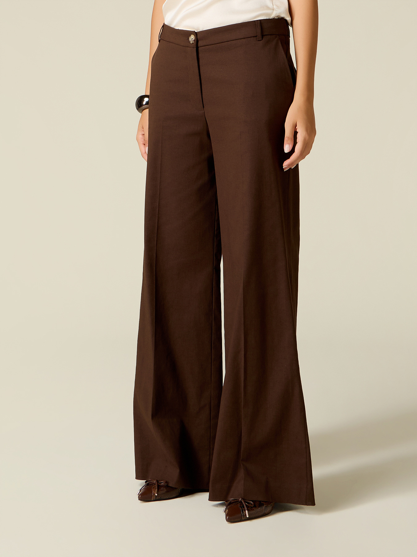 Pantaloni palazzo in twill misto cotone image number 3