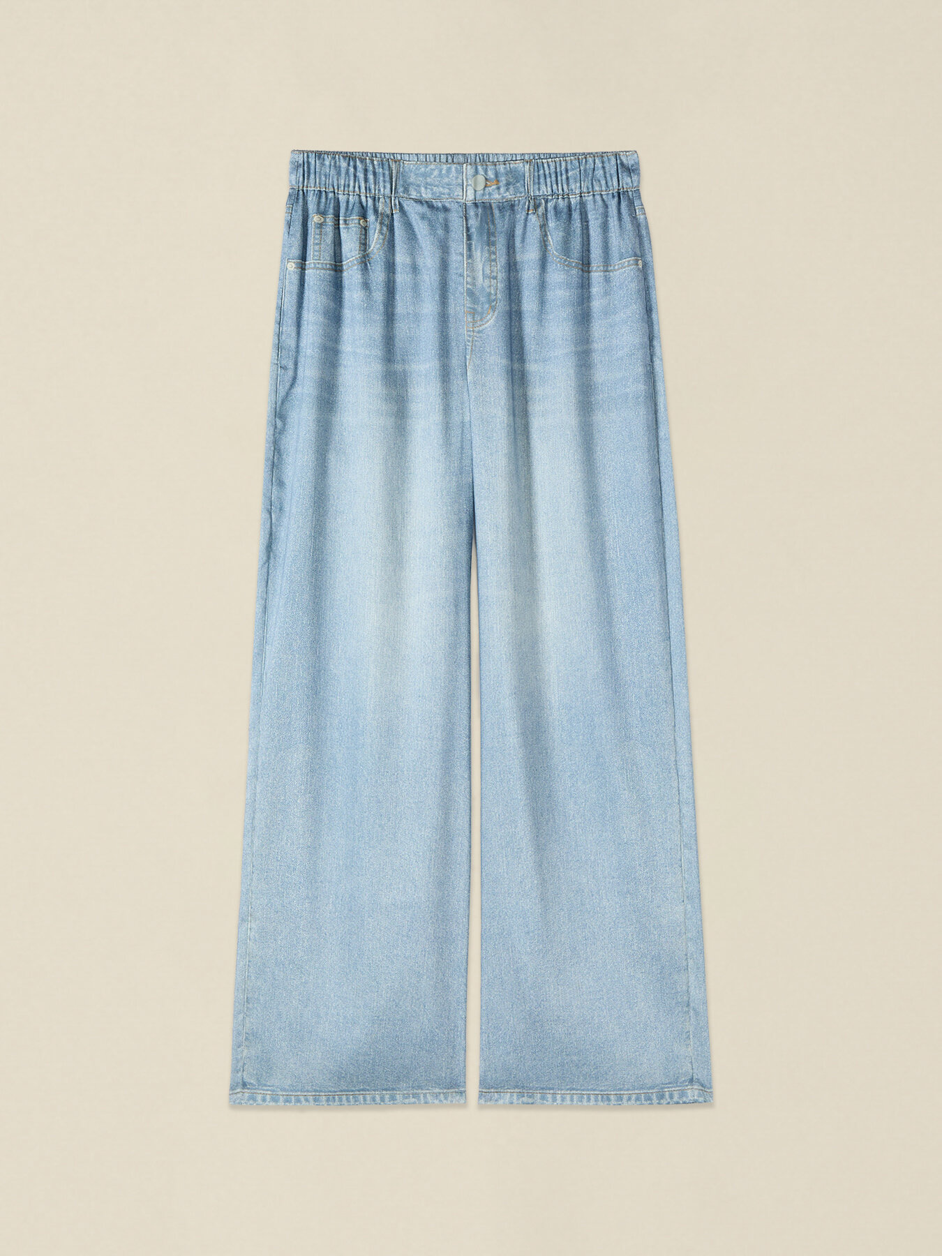 Pantaloni palazzo in raso effetto denim image number 4