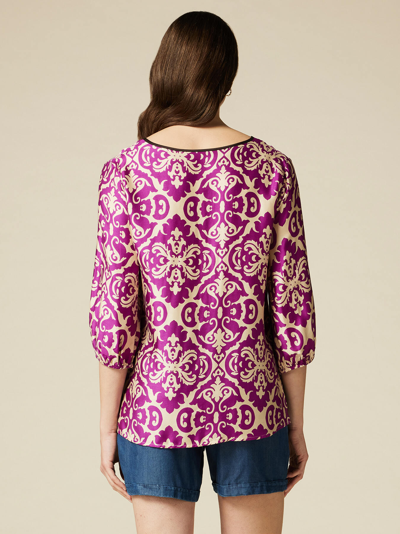 Bluse aus gemustertem Viskose-Satin image number 1