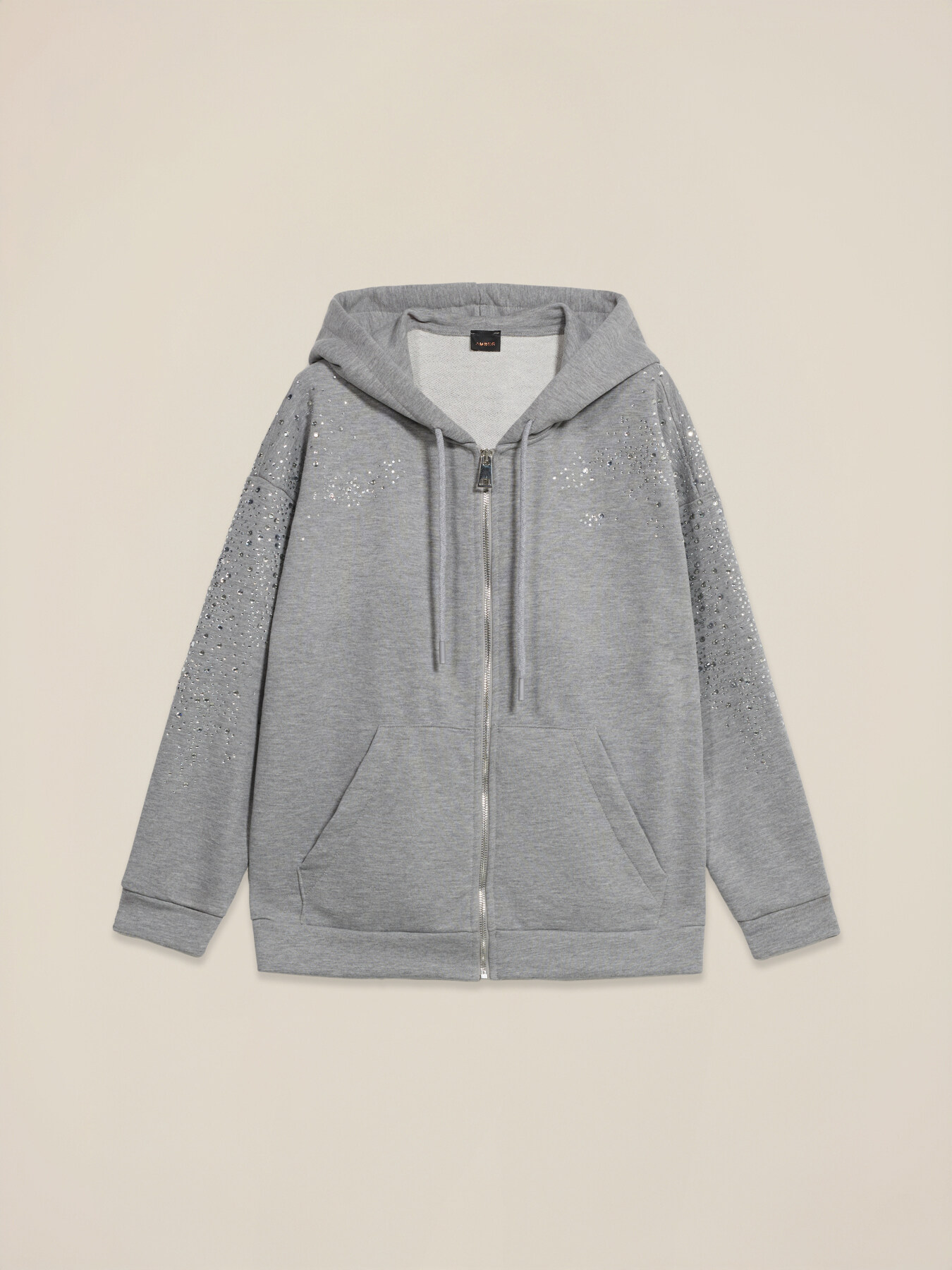 Sweatshirt mit Rei&szlig;verschluss und Kristallen an den &Auml;rmeln image number 3