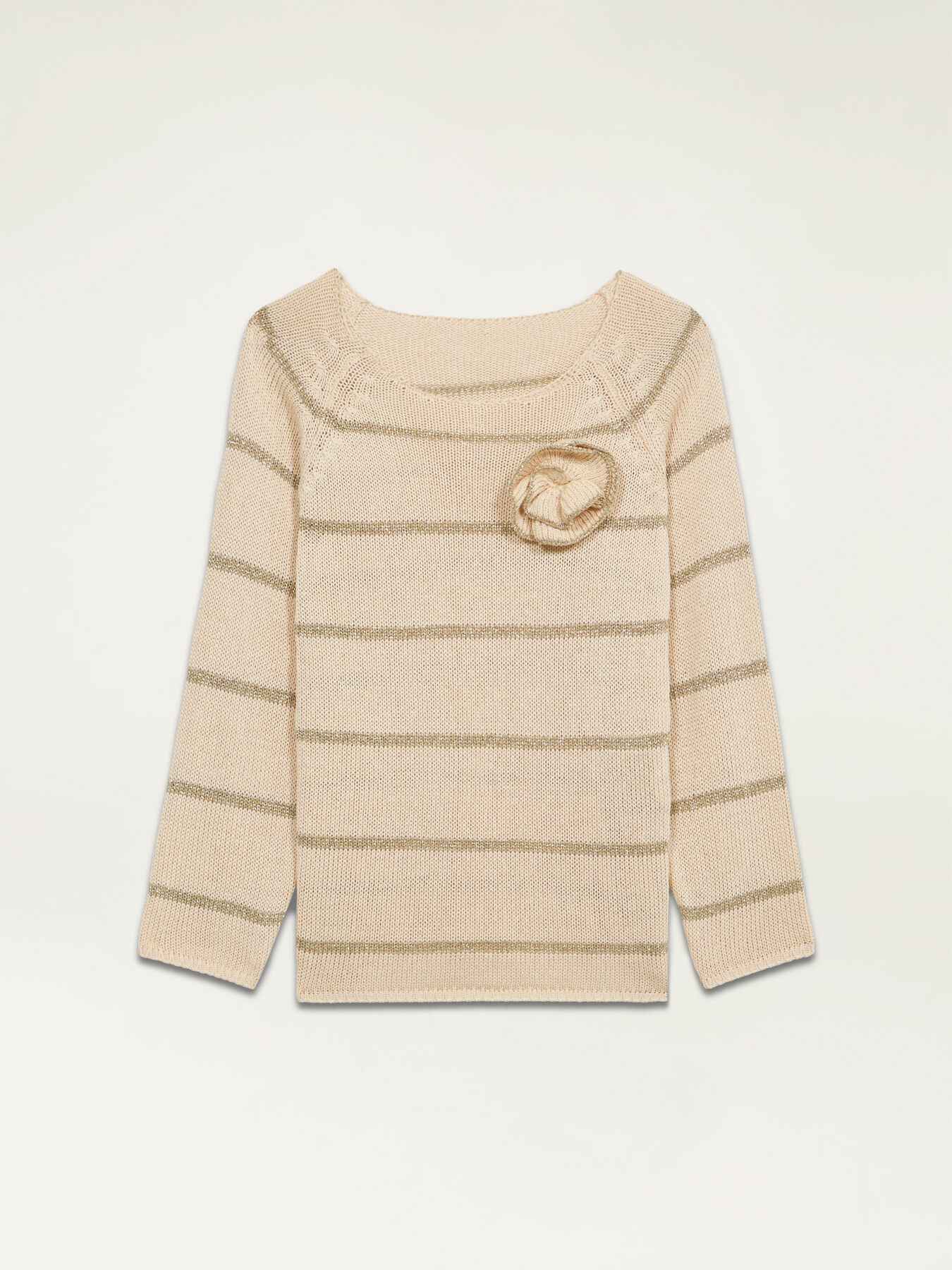 Striped sweater with flower brooch image number 3