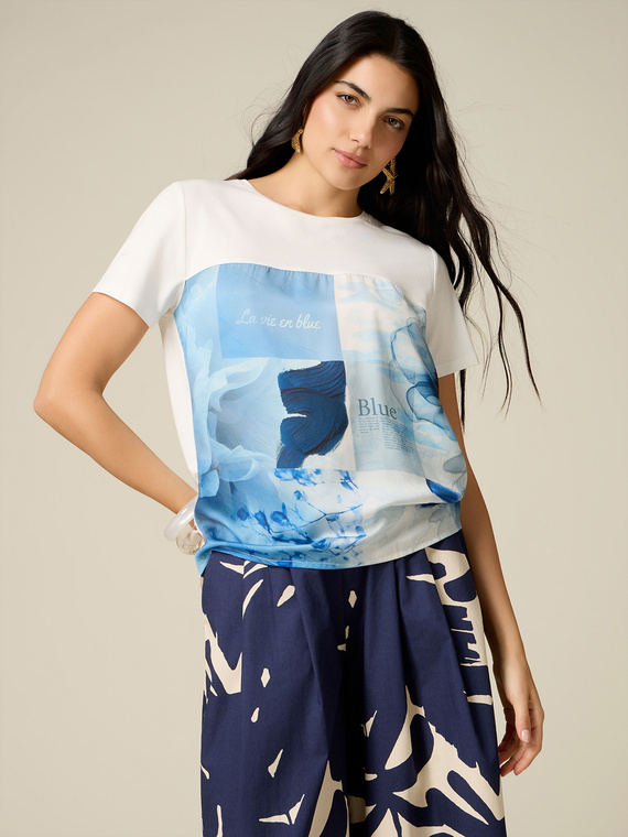 T-shirt with printed satin insert