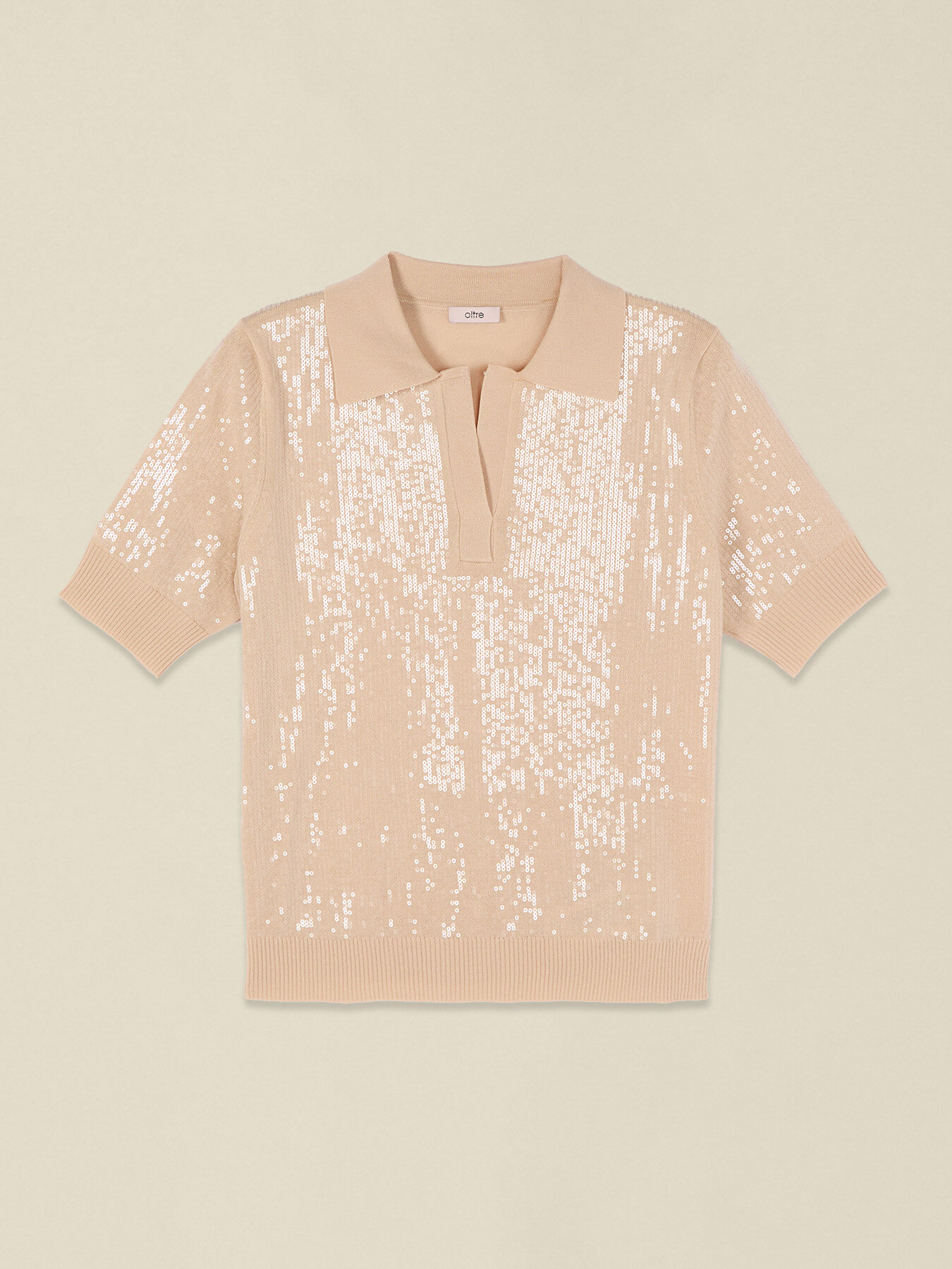 Fine knit polo shirt with sequins image number 3