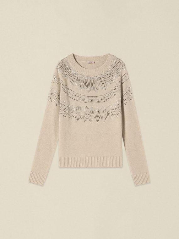 Strickpullover aus Wollmischung mit Kristallen