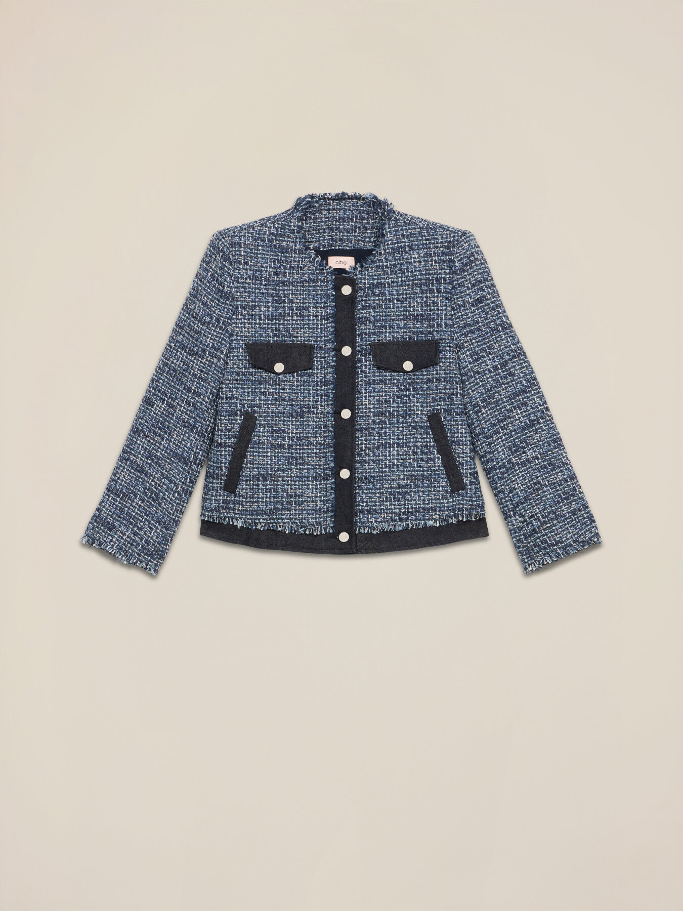 Jachetă din tweed cu detalii din denim image number 3