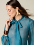 Mixed silk voile shirt with bow image number 2