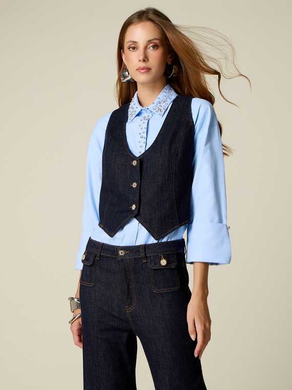 Cropped denim vest